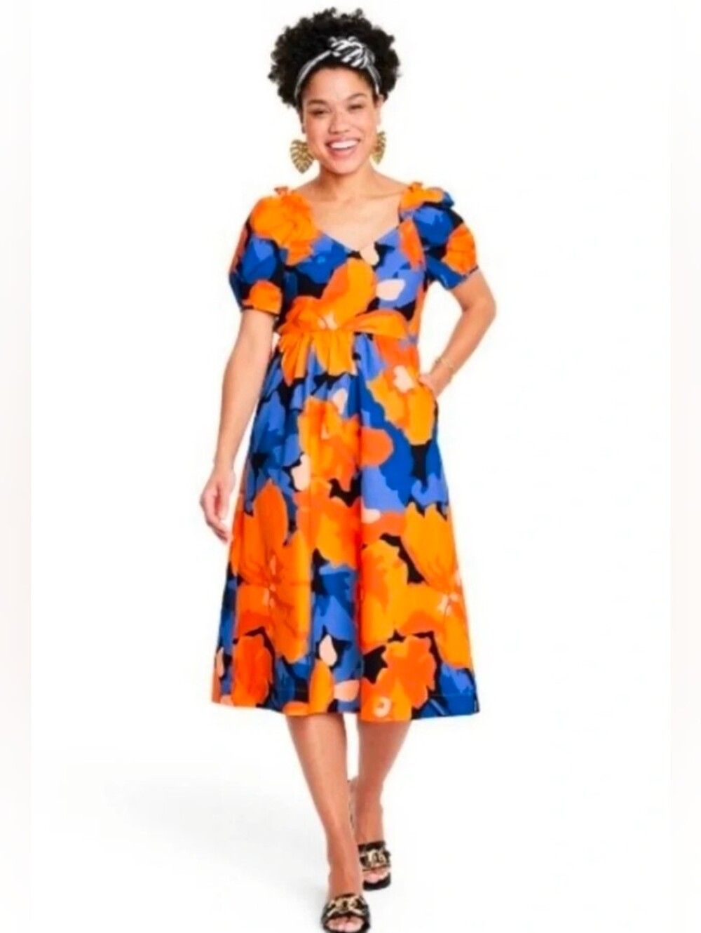 Tabitha Brown For Target Floral Print Puff Sleeve Tie-Back Midi Dress- Size 0